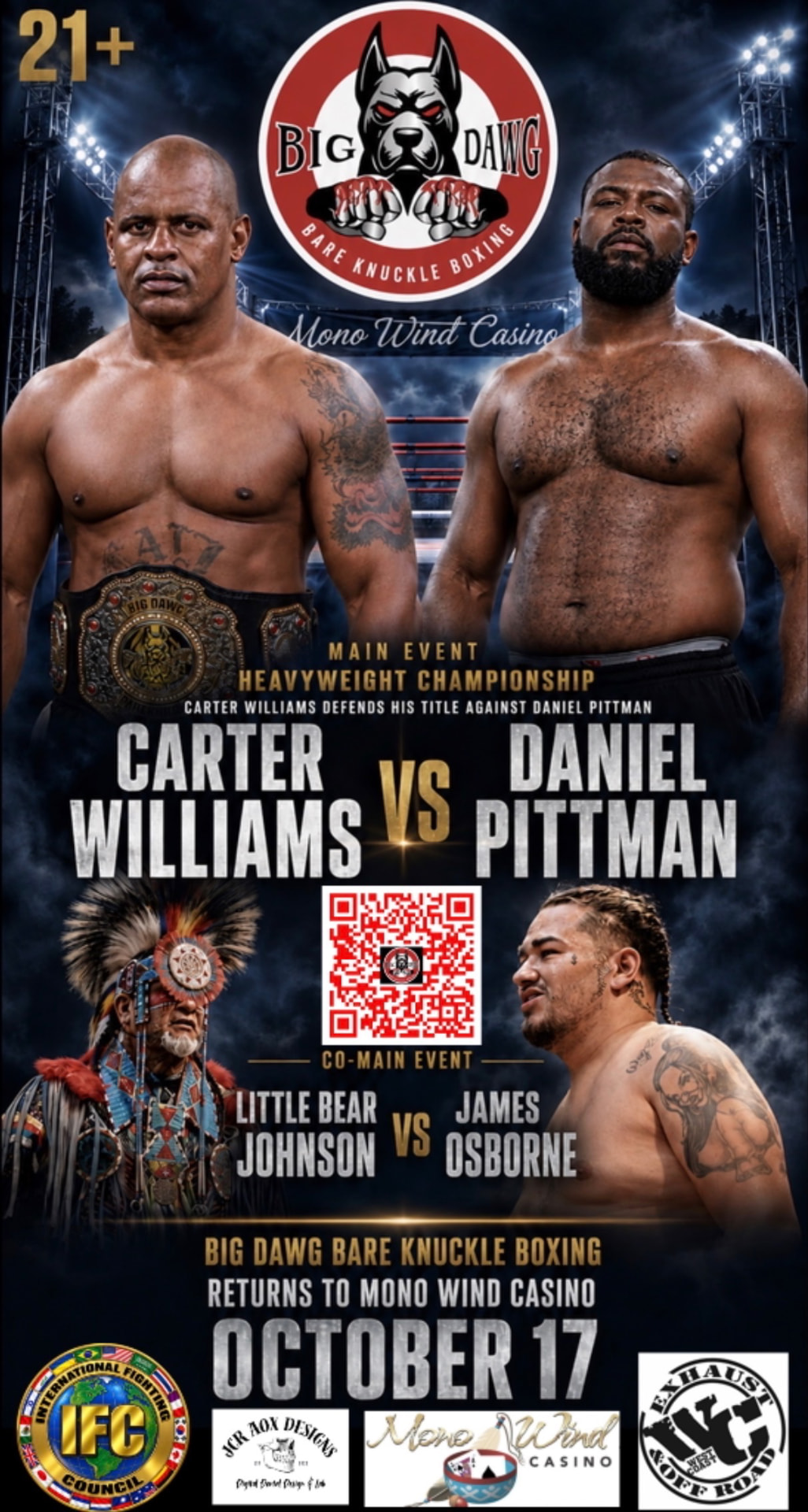 Official fight poster for BDBKB 8: Williams vs. Pittman at Mono Wind Casino