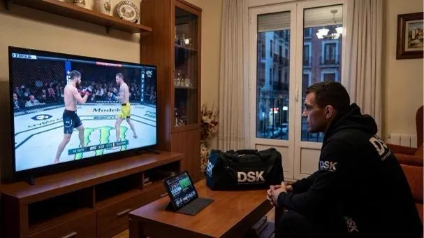 Watching bare knuckle boxing online on a laptop during a live fight